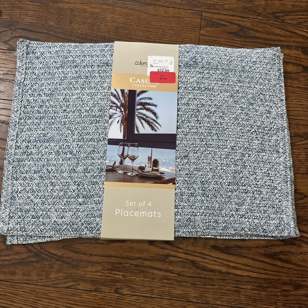 4 Colordrift Placemats Blue Indoor Outdoor Woven Polyester Casual Collection